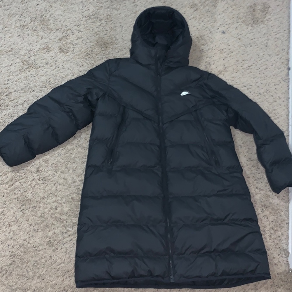 Black Nike long puffy jacket
